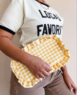 Mugsby - Gingham Ruffle Zipper Pouch Embroidery Friendly Cosmetic Bag: Black - Pisgah Needleworks