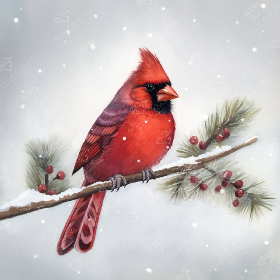 Diamond Art Club - Winter Cardinal: Round with 42 Colors including 3 ABs and 1 Special Diamonds / 13,657 / 13" x 13" (32.8cm x 32.8cm) - Pisgah Needleworks