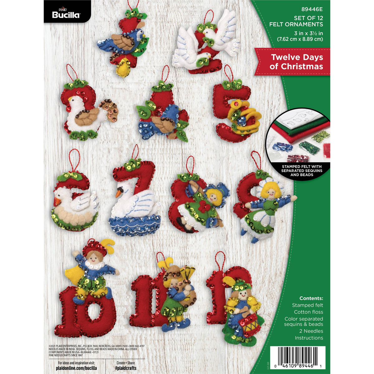 Bucilla 12 Days of Christmas Felt Ornament Kit – Set of 12 Holiday Ornaments