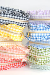 Mugsby - Gingham Ruffle Zipper Pouch Embroidery Friendly Cosmetic Bag: Black - Pisgah Needleworks