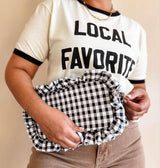 Mugsby - Gingham Ruffle Zipper Pouch Embroidery Friendly Cosmetic Bag: Black - Pisgah Needleworks