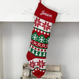 Holiday Blanks - Extra Large Knit Stocking Blanks with Snowflake Deer patterns and Pet Stockings with Woof and Meow: Snowflake with green cuff - Pisgah Needleworks