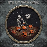 Moonlight Pumpkin Carving Cross Stitch Pattern – Lola Crow Gothic Design