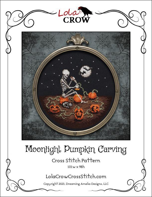 Moonlight Pumpkin Carving Cross Stitch Pattern – Lola Crow Gothic Design