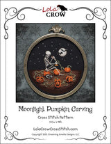 Moonlight Pumpkin Carving Cross Stitch Pattern – Lola Crow Gothic Design