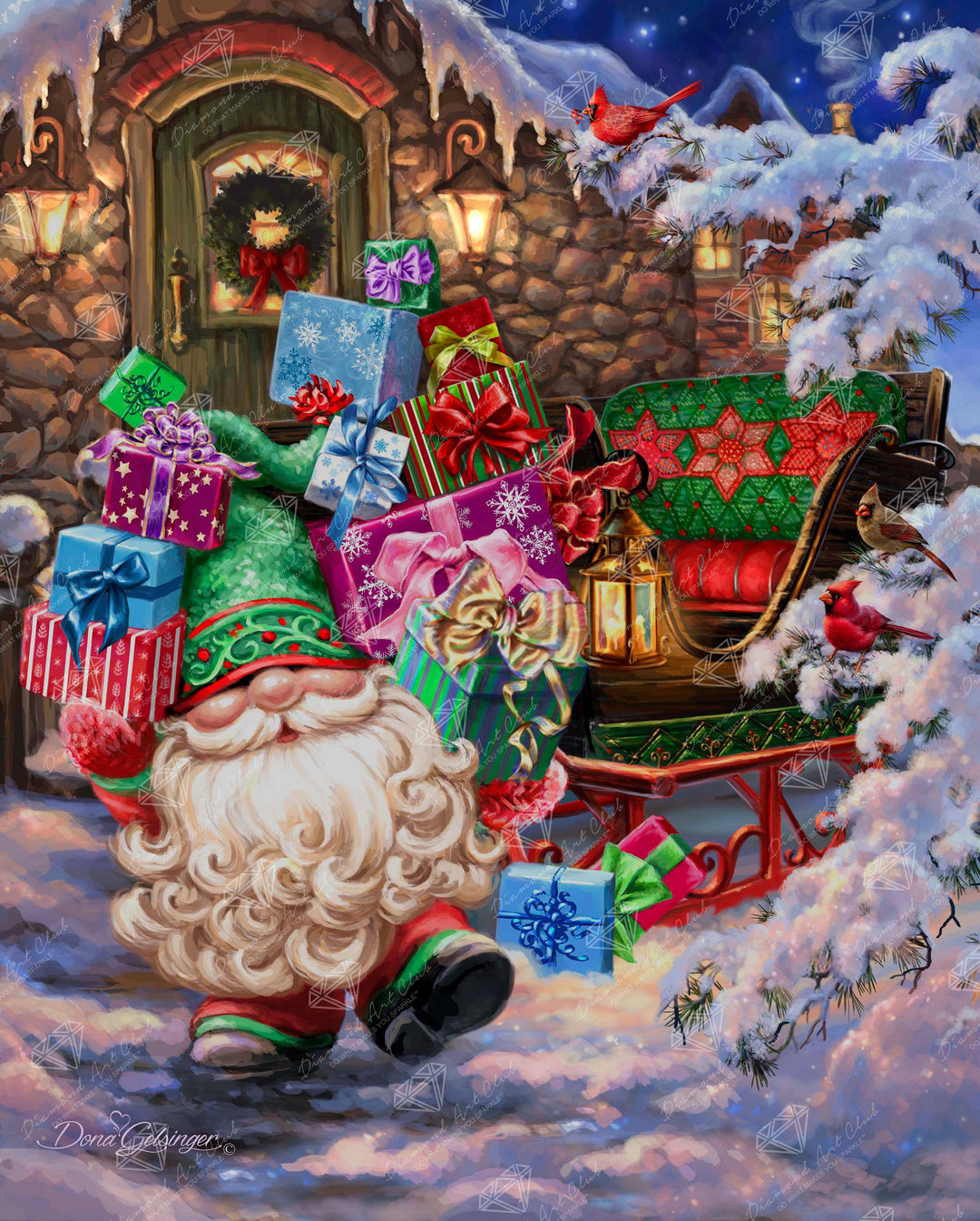 Diamond Art Club - Filling the Sleigh: Square with 62 Colors including 1 AB and 3 Fairy Dust Diamonds / 84,825 / 25.6" x 31.9" (65cm x 80.9cm) - Pisgah Needleworks