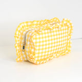Mugsby - Gingham Ruffle Zipper Pouch Embroidery Friendly Cosmetic Bag: Black - Pisgah Needleworks