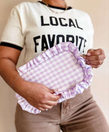 Mugsby - Gingham Ruffle Zipper Pouch Embroidery Friendly Cosmetic Bag: Black - Pisgah Needleworks