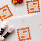 Cotswold Co Designs - Candy Corn Stamp Needlepoint Canvas – 18 Mesh Zweigart Mono Deluxe, 2.7" Hand Painted Fall Halloween Mini - Pisgah Needleworks