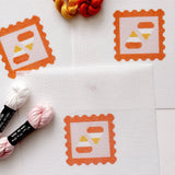 Cotswold Co Designs - Candy Corn Stamp Needlepoint Canvas – 18 Mesh Zweigart Mono Deluxe, 2.7" Hand Painted Fall Halloween Mini - Pisgah Needleworks