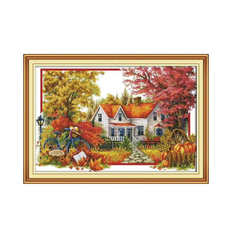Seasons Scenic Cross Stitch Kit – Choose Spring, Summer, Autumn, or Winter Cottage Views