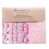 Pack of Liberty Tana Lawn fabric squares with a brown cardboard packaging label.