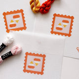 Cotswold Co Designs - Candy Corn Stamp Needlepoint Canvas – 18 Mesh Zweigart Mono Deluxe, 2.7" Hand Painted Fall Halloween Mini - Pisgah Needleworks