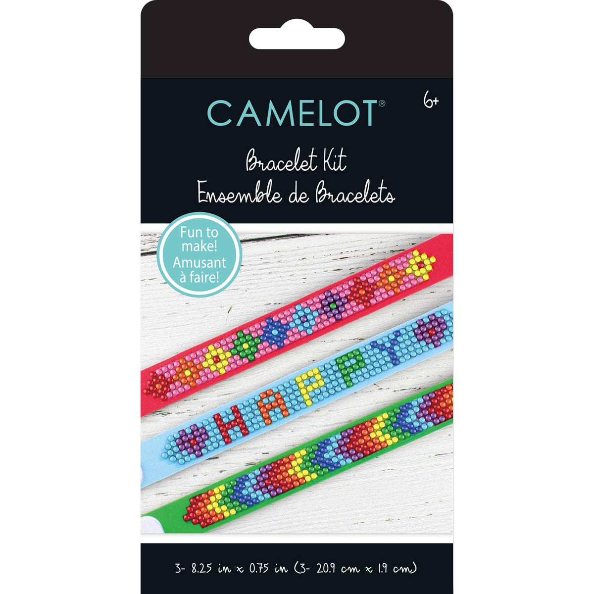 Camelot bracelet kit packaging with colorful bracelets on a white background