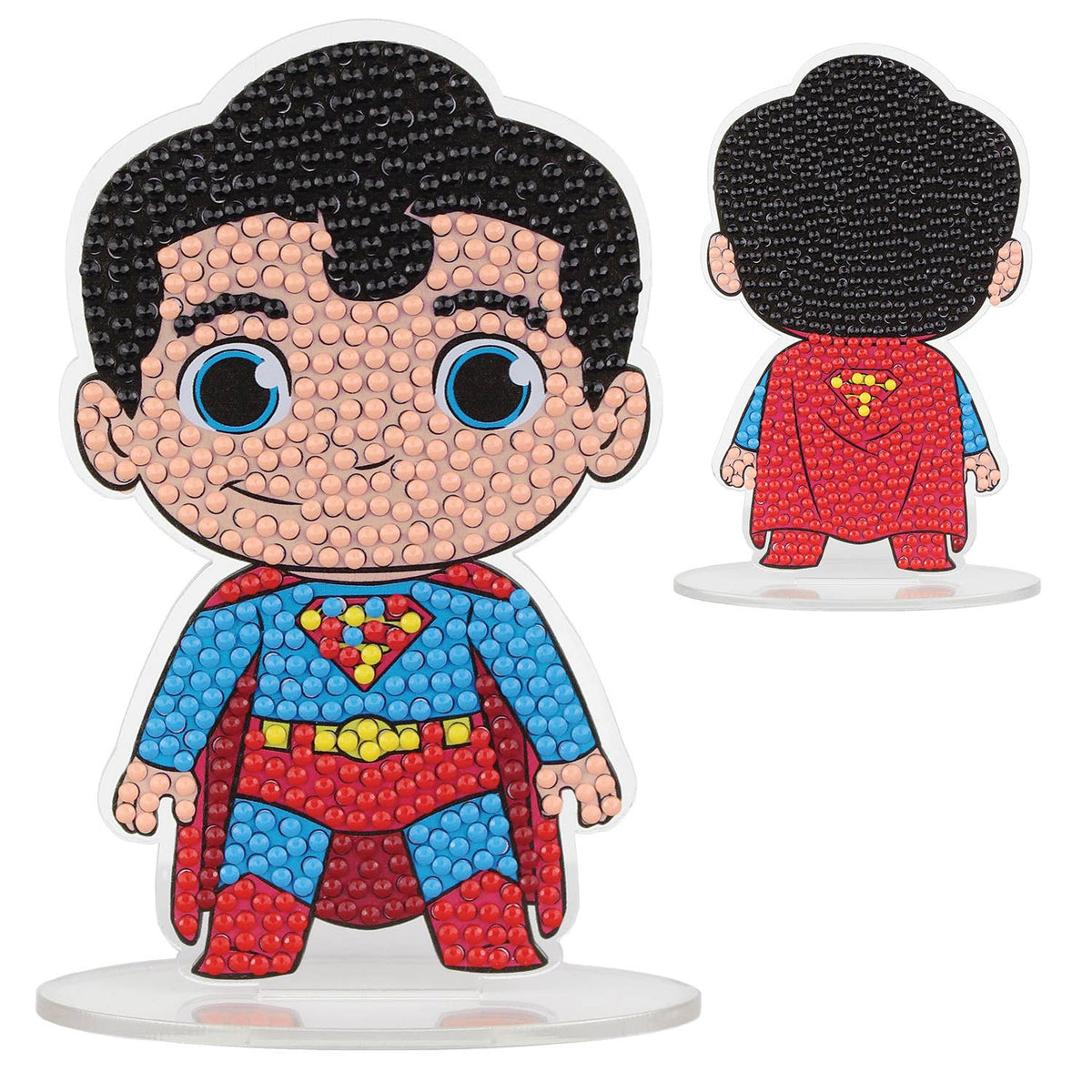 Superman figurine made of small beads on a white background