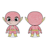 Two cartoon characters with red and yellow patterns on a white background