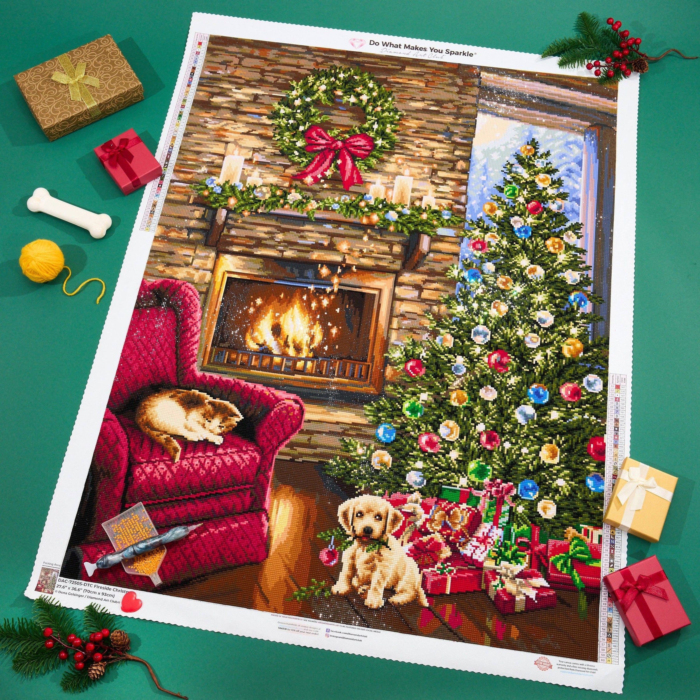 Diamond Art Club - Fireside Christmas: Square with 60 Colors including 3 AB and 2 Fairy Dust Diamonds / 104,813 / 27.6" x 36.6" (70cm x 93cm) - Pisgah Needleworks