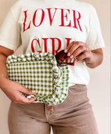 Mugsby - Gingham Ruffle Zipper Pouch Embroidery Friendly Cosmetic Bag: Black - Pisgah Needleworks