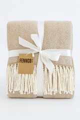 Fennco Styles - Herringbone Throw Blanket with Fringe: Camel - Pisgah Needleworks