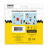 Back of a packaging with cartoon characters and product details on a white background