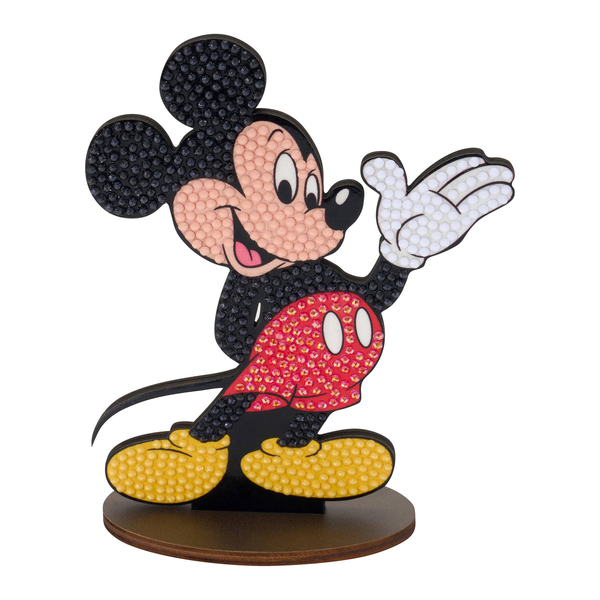 Mickey Mouse figurine made of small beads on a white background