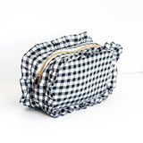 Mugsby - Gingham Ruffle Zipper Pouch Embroidery Friendly Cosmetic Bag: Black - Pisgah Needleworks