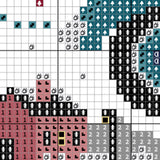 Grid-based puzzle with various symbols on a white background