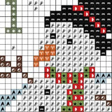 Crossword puzzle grid with partially filled words and symbols