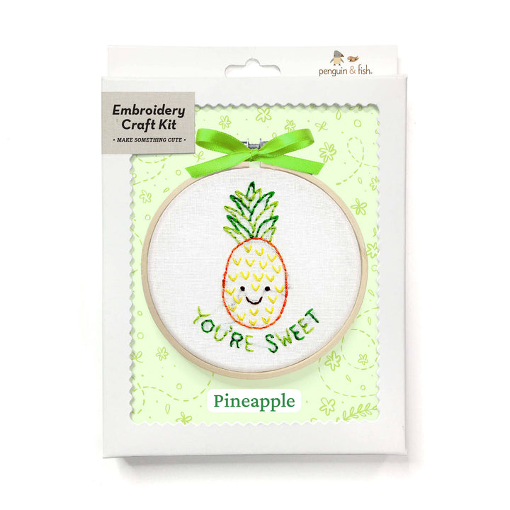 Penguin & Fish – Pineapple Embroidery Kit | 4" Beginner Hand Embroidery Kit