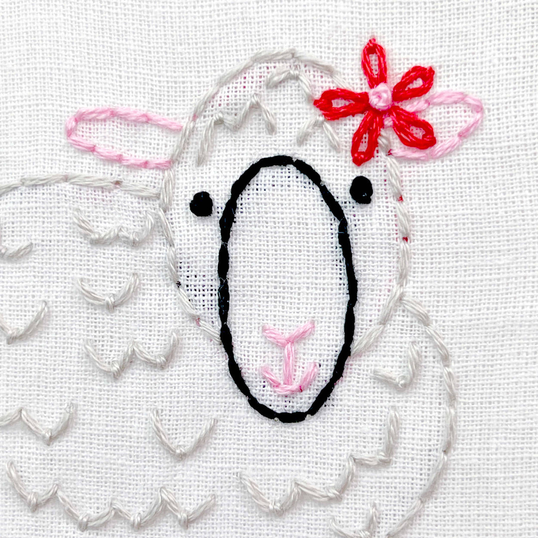 Penguin & Fish – Sheep Embroidery Kit | 4" Beginner Farm Animal Embroidery Kit