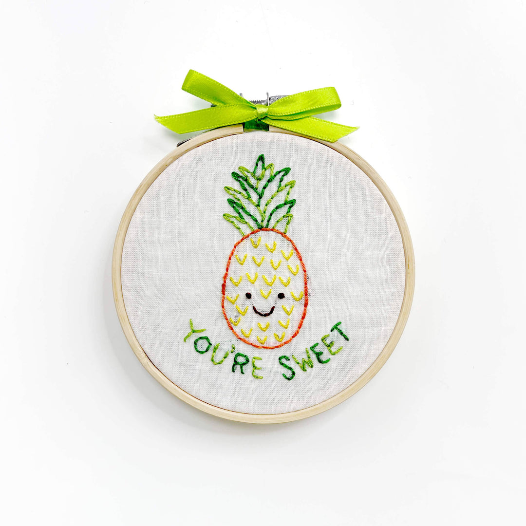Penguin & Fish – Pineapple Embroidery Kit | 4" Beginner Hand Embroidery Kit