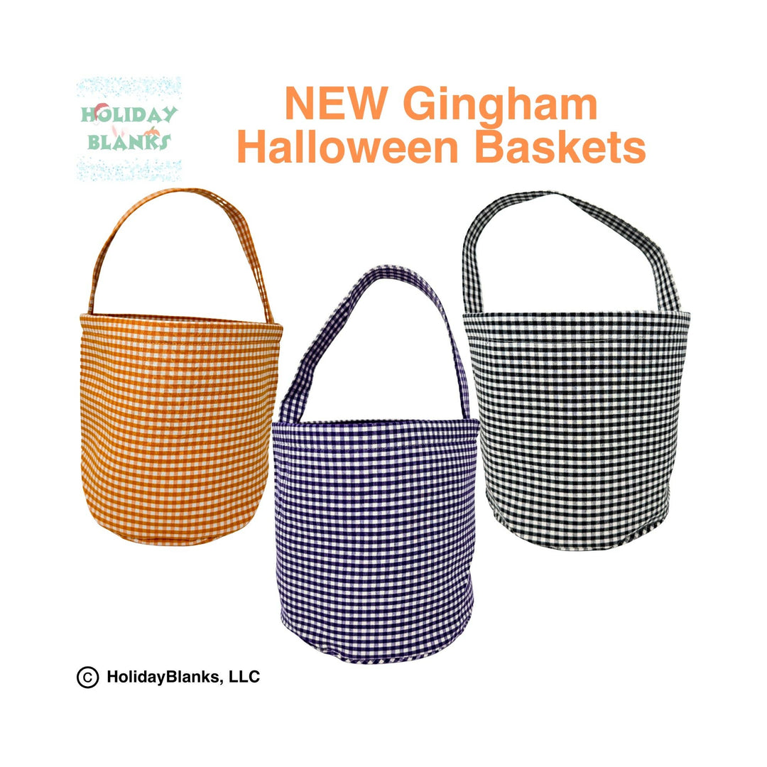 Holiday Blanks - 2025  HB Gingham Halloween basket embroidery blanks: Purple - Pisgah Needleworks