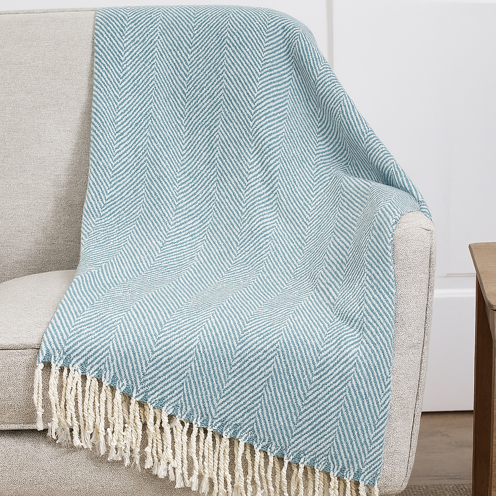 Fennco Styles - Frost Green Classic Chevron Throw Blanket with Tassels - Pisgah Needleworks