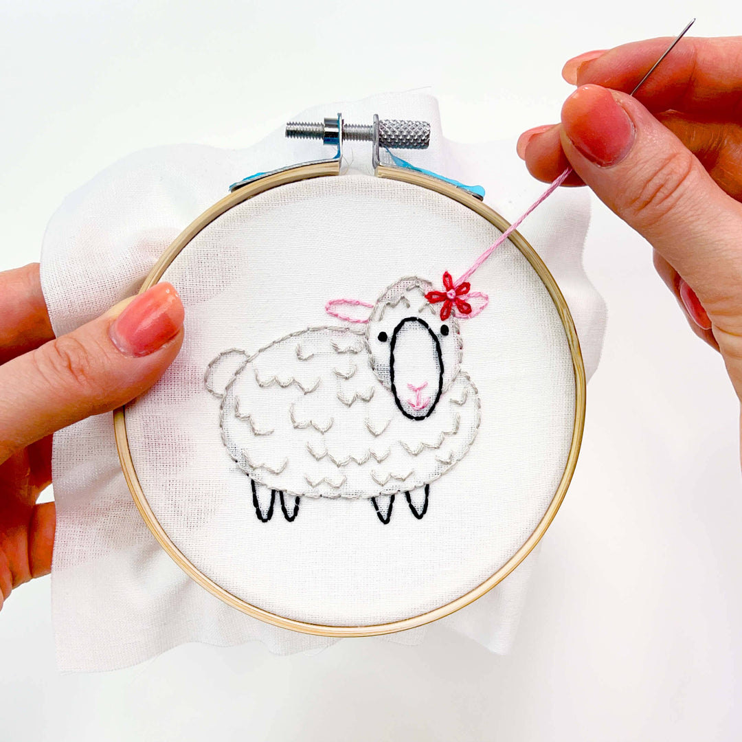 Penguin & Fish – Sheep Embroidery Kit | 4" Beginner Farm Animal Embroidery Kit