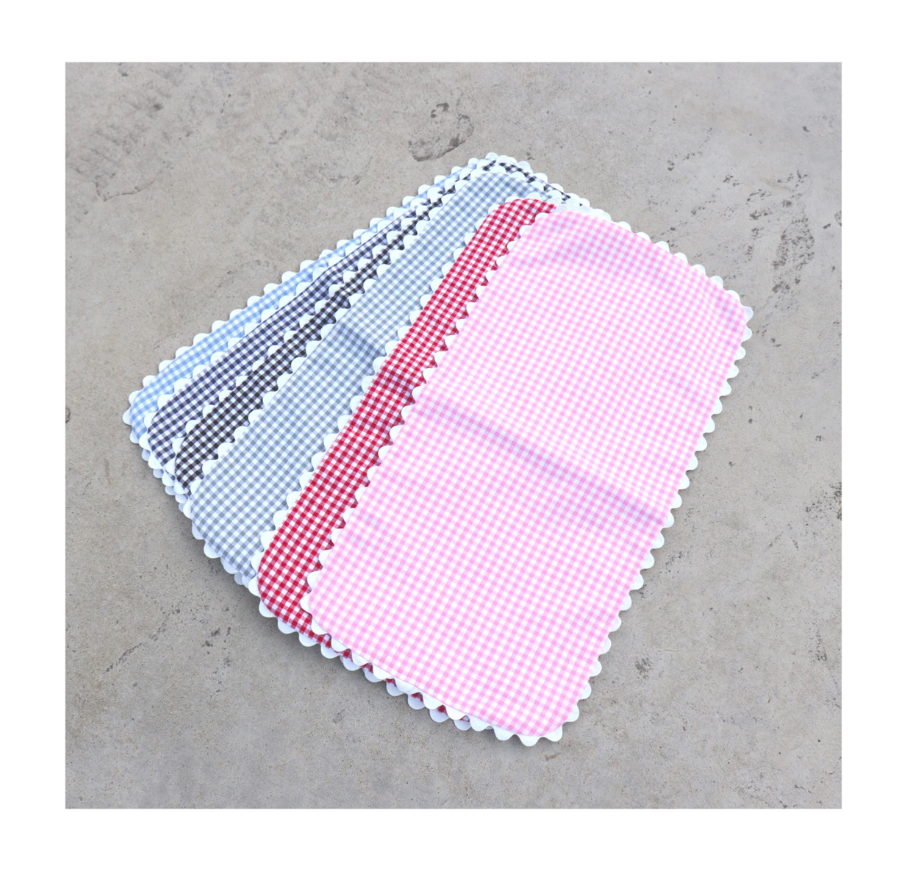 THE ROYALTY COLLECTION - Gingham Baby Burp Cloth With Ric Rac: Light blue - Pisgah Needleworks