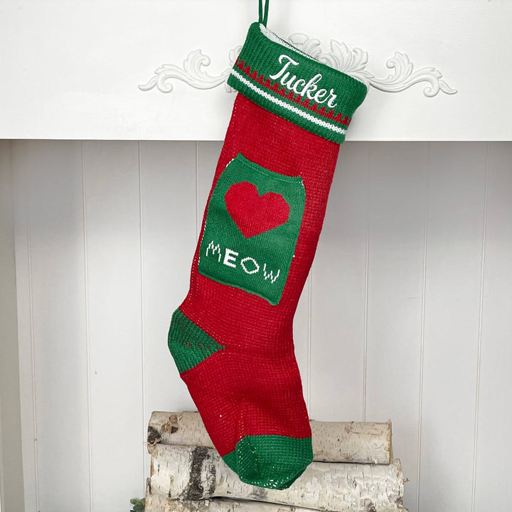 Holiday Blanks - Extra Large Knit Stocking Blanks with Snowflake Deer patterns and Pet Stockings with Woof and Meow: Deer with green cuff - Pisgah Needleworks