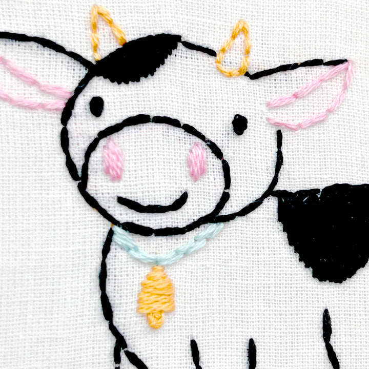 Penguin & Fish – Cow Embroidery Kit | 4" Beginner Farm Animal Embroidery Kit