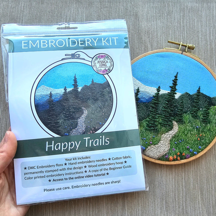 Jessica Long Embroidery – Happy Trails Landscape Embroidery Kit | 6" Intermediate Hand Embroidery