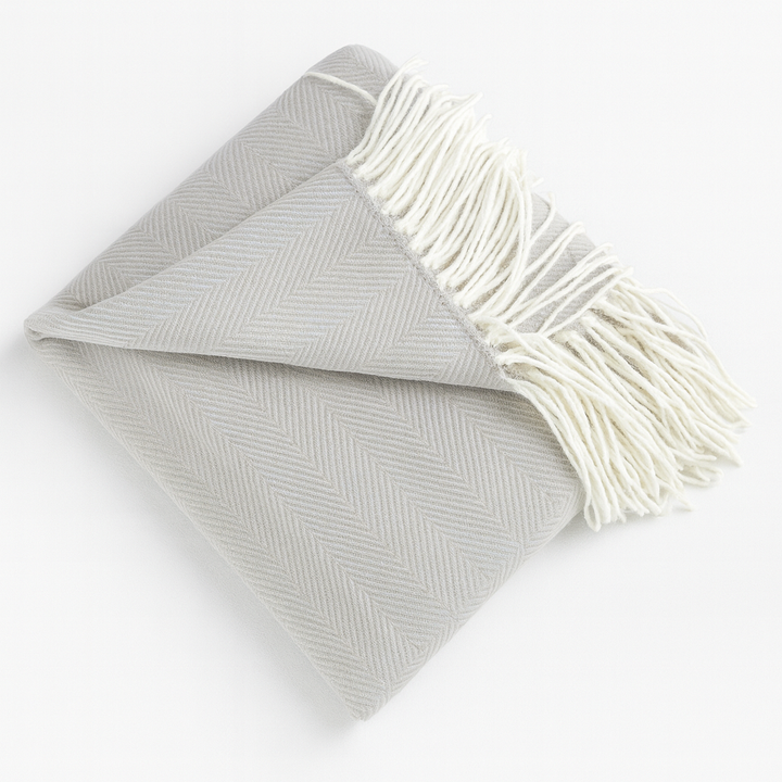 Fennco Styles - Herringbone Throw Blanket with Fringe: Camel - Pisgah Needleworks