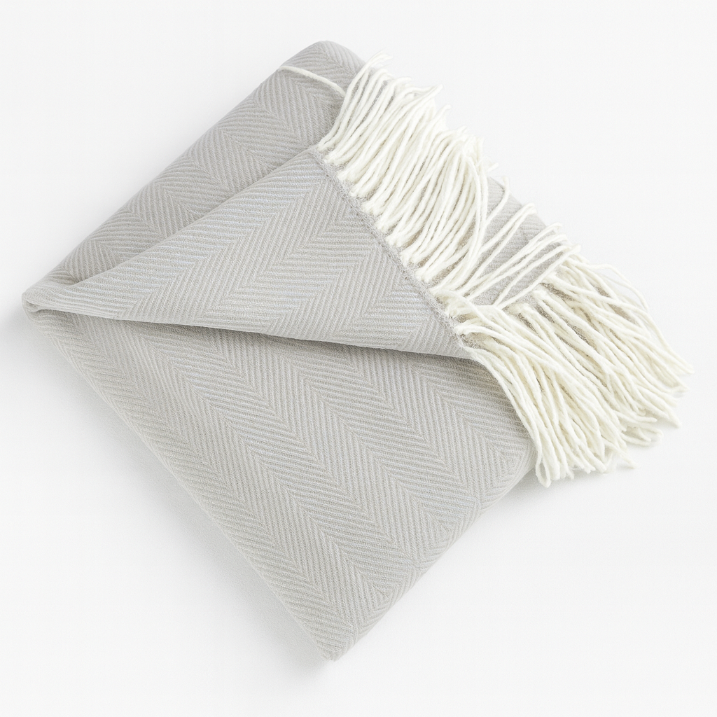 Fennco Styles - Herringbone Throw Blanket with Fringe: Grey - Pisgah Needleworks