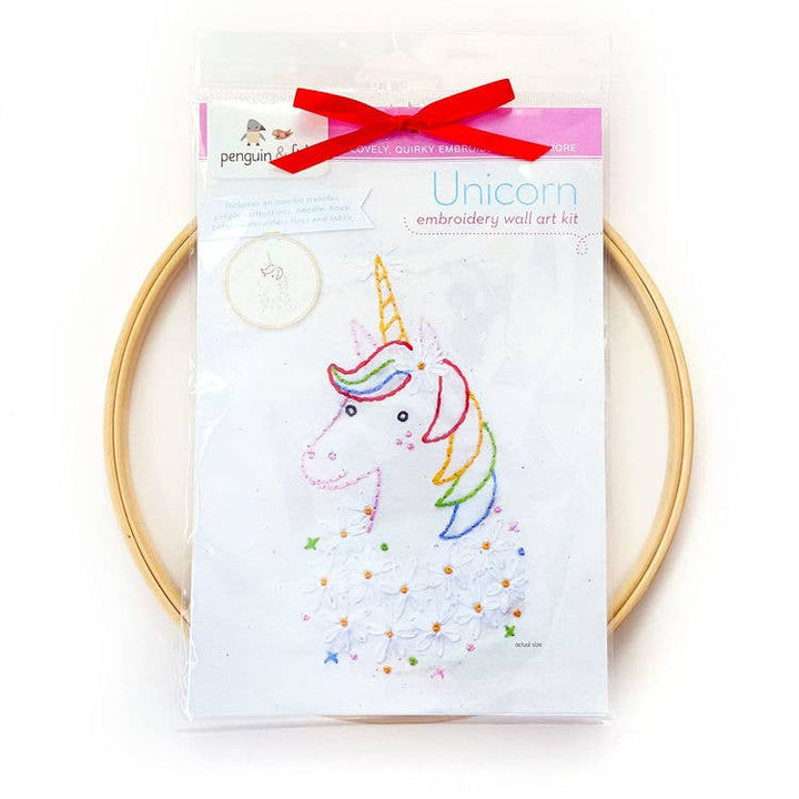 Penguin & Fish – Unicorn Embroidery Wall Art Kit | 8" Beginner Embroidery Kit