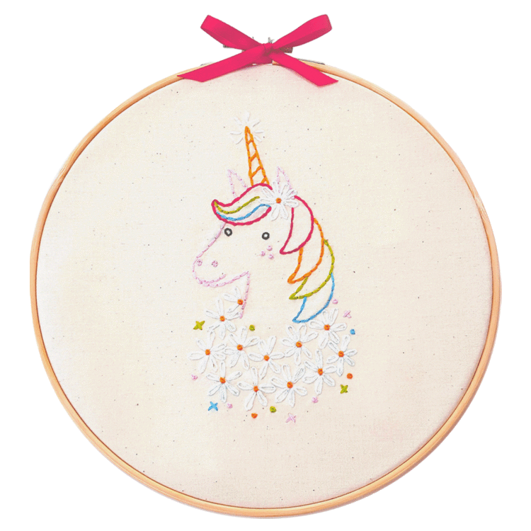 Penguin & Fish – Unicorn Embroidery Wall Art Kit | 8" Beginner Embroidery Kit