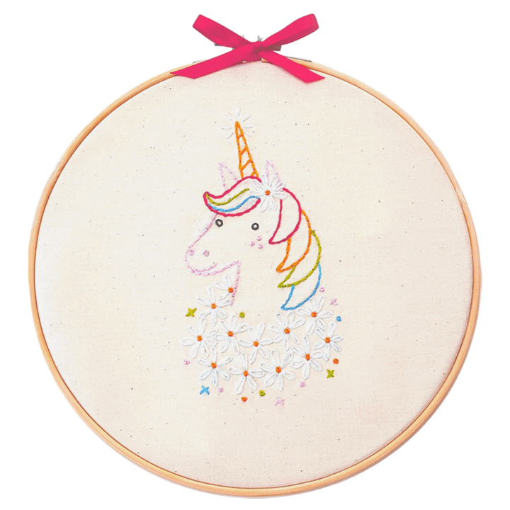 Penguin & Fish – Unicorn Embroidery Wall Art Kit | 8" Beginner Embroidery Kit