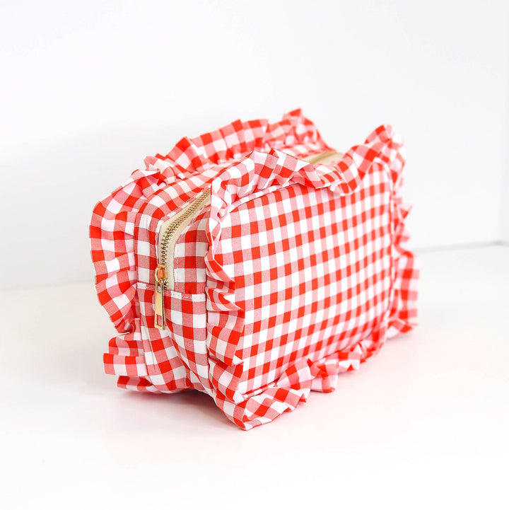 Mugsby - Gingham Ruffle Zipper Pouch Embroidery Friendly Cosmetic Bag: Black - Pisgah Needleworks