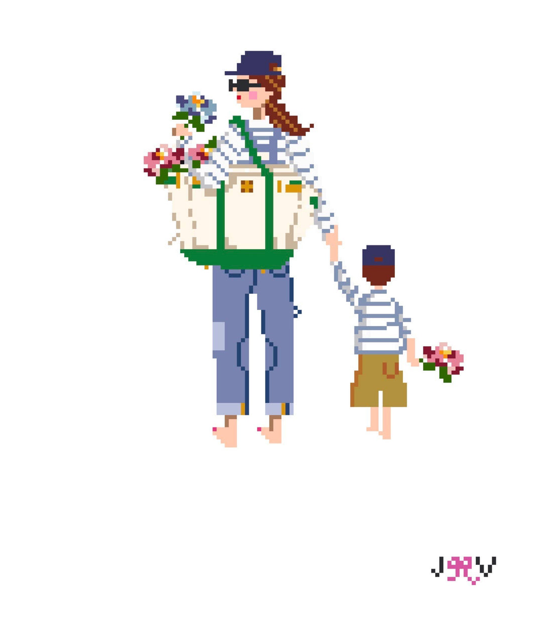 Jennifer Vallez Mother & Child Brunette with Daughter Needlepoint Canvas | JV262-JV267
