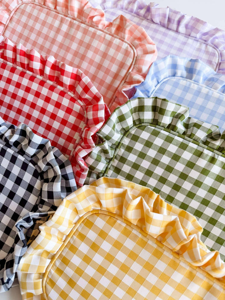 Mugsby - Gingham Ruffle Zipper Pouch Embroidery Friendly Cosmetic Bag: Black - Pisgah Needleworks