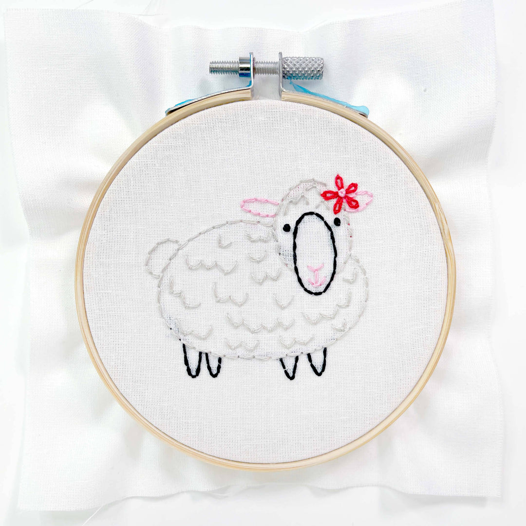 Penguin & Fish – Sheep Embroidery Kit | 4" Beginner Farm Animal Embroidery Kit