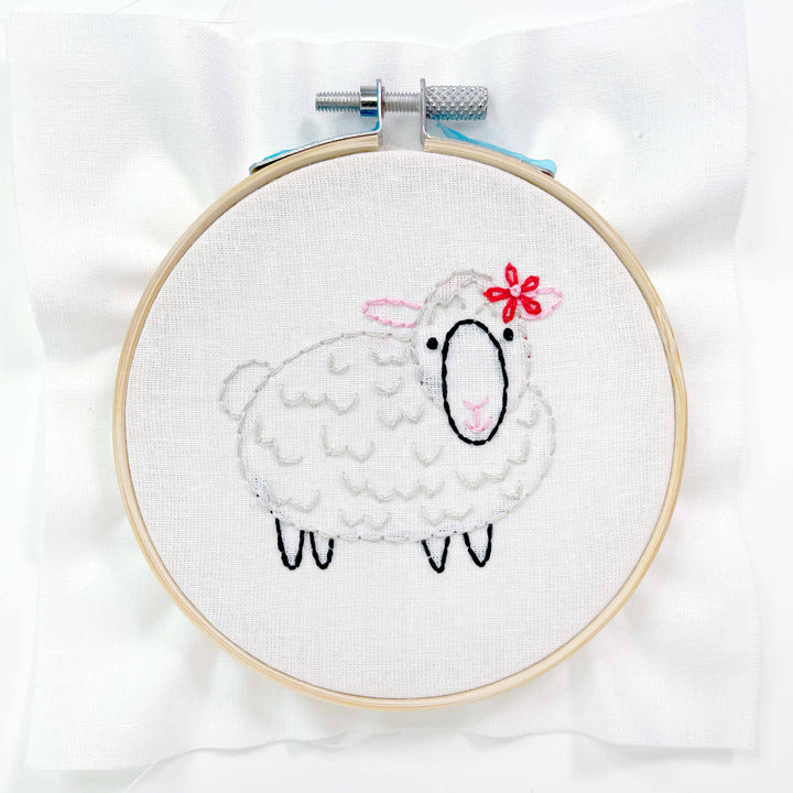 Penguin & Fish – Sheep Embroidery Kit | 4" Beginner Farm Animal Embroidery Kit