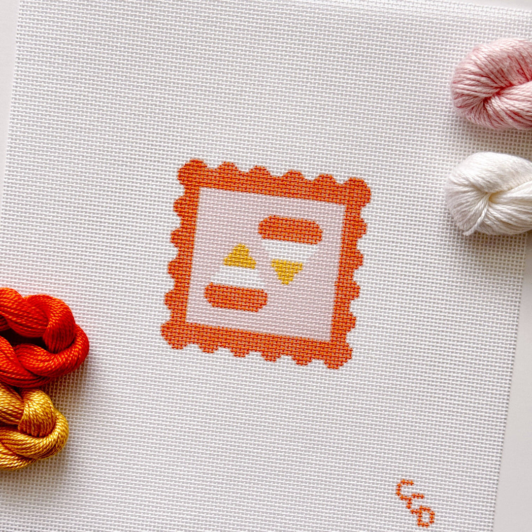 Cotswold Co Designs - Candy Corn Stamp Needlepoint Canvas – 18 Mesh Zweigart Mono Deluxe, 2.7" Hand Painted Fall Halloween Mini - Pisgah Needleworks