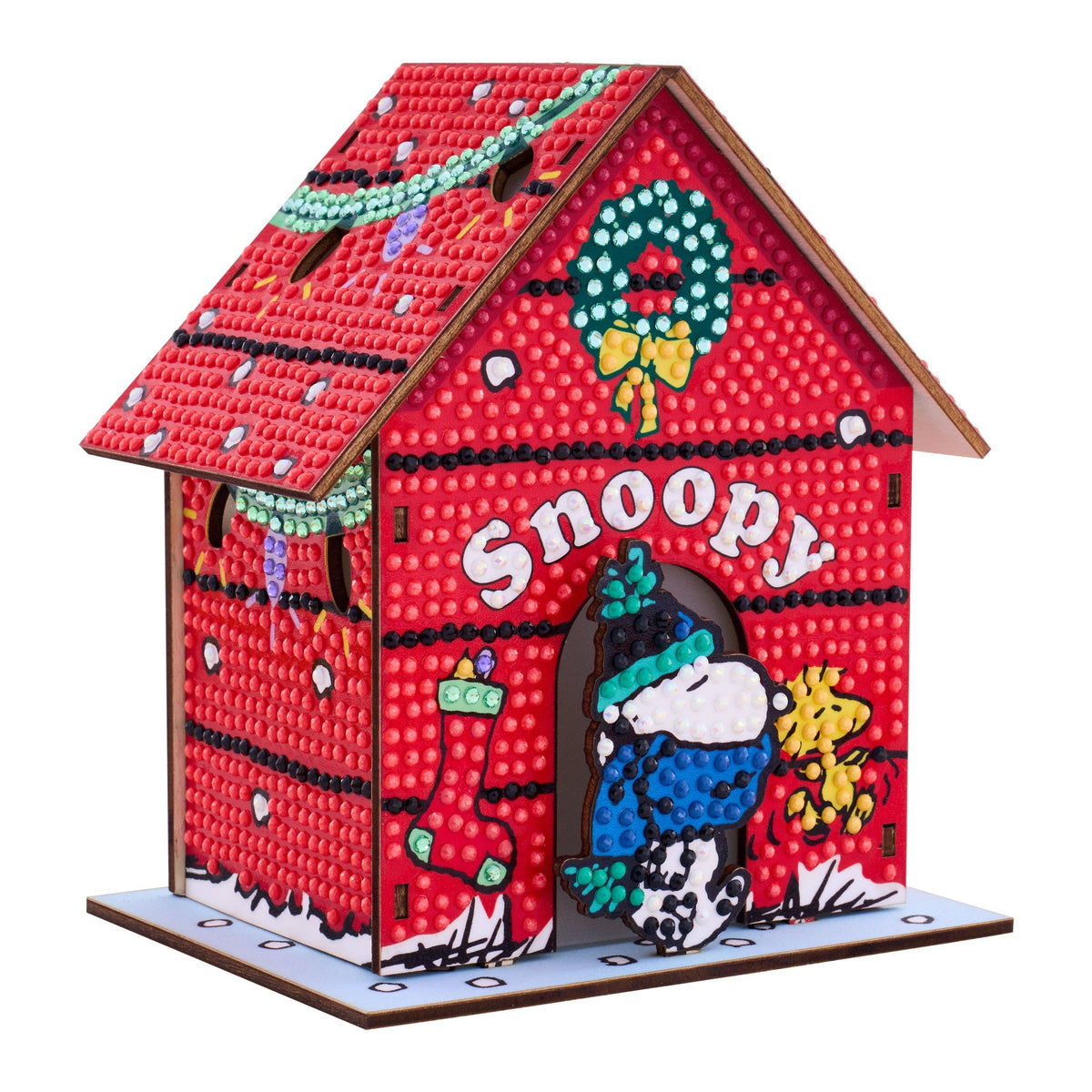 Diamond Art Club - Gem House - The Peanuts™ Holiday: Round with 13 colors including 1 AB and 4 Iridescent Diamonds and 4 Fairy Dust Diamonds / 2,965 / 5.4" x 4.9" x 3" (13.8 x 12.5 x 7.7cm) - Pisgah Needleworks